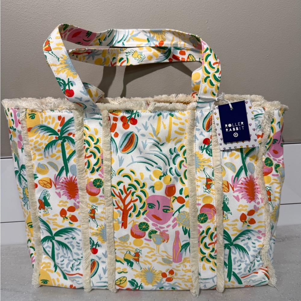 Roller Rabbit x Target - Vacation Fringe Canvas Tote Bag Yellow/ Green - Picture 2 of 2